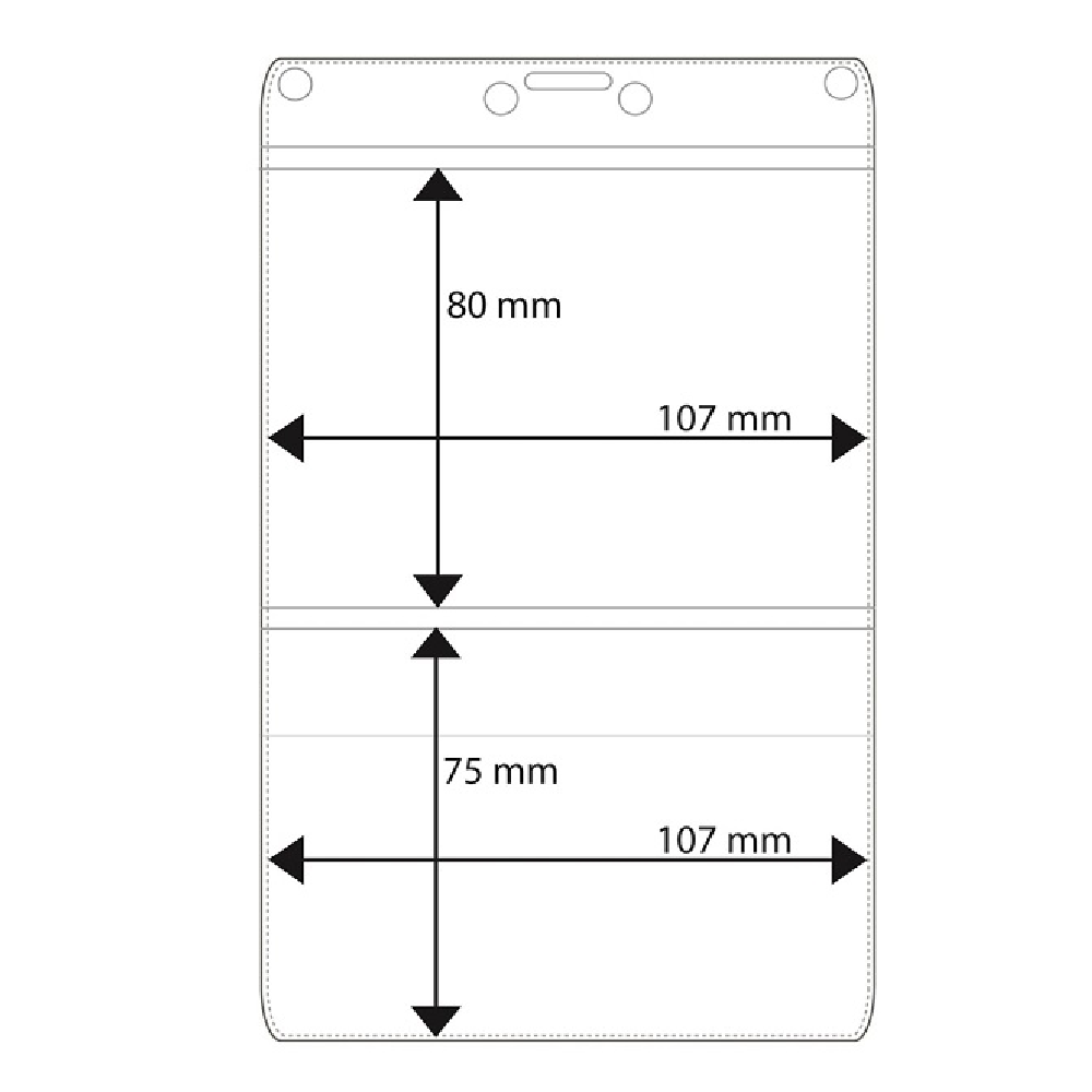 Plastficka med dubbla innerfickor, 107x80 mm, 107x75 mm, förseglad nedre ficka <br> Art.nr 17800-0000