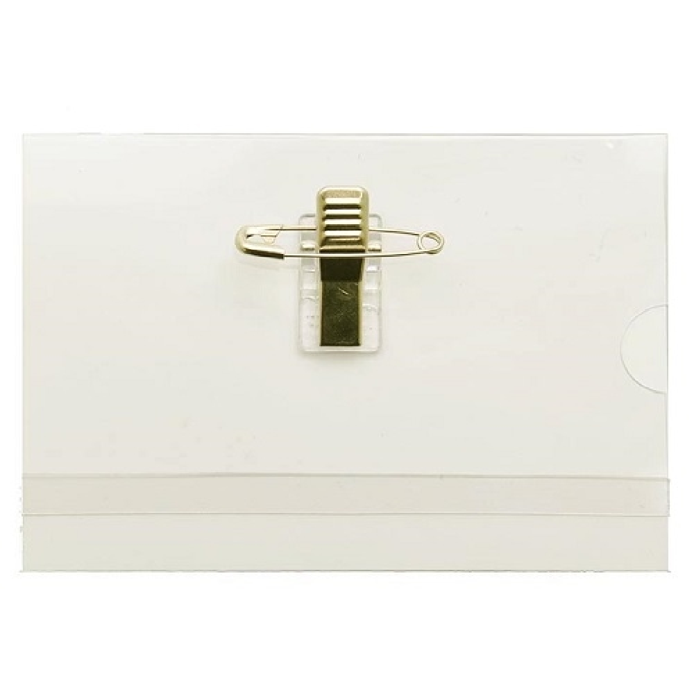 Kongressbricka horisontell, 102x77mm, säkerhetsnål, clip <br> Art.nr A0024-C
