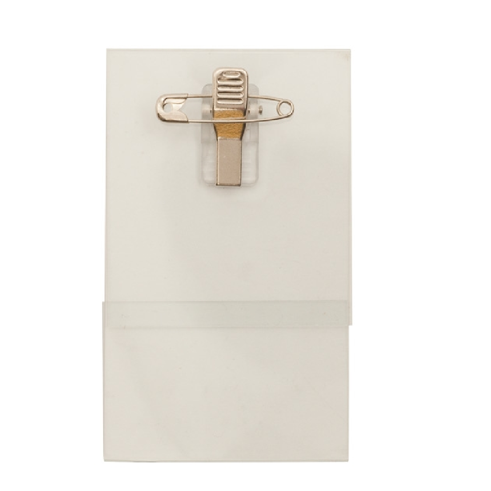 Kongressbricka vertikal, 57x92 mm, med säkerhetsnål, clip <br> Art.nr A0066